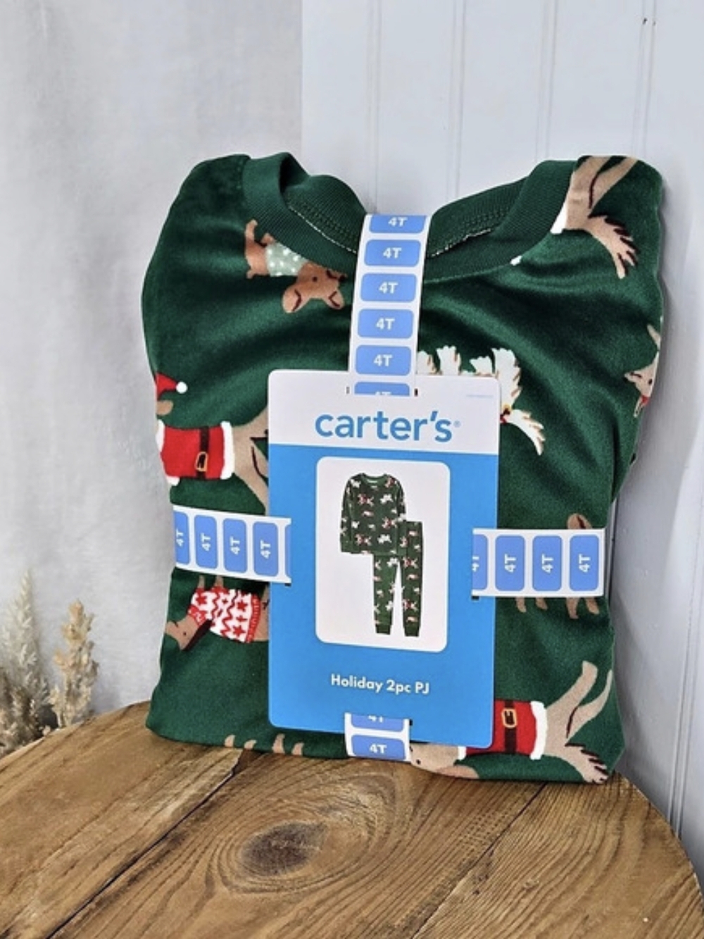 Carter's Toddler Christmas Pajamas 4T Velboa Green Dogs NWT 2-Piece